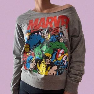 Marvel Graphic Off-the-Shoulder Grey Sweatshirt